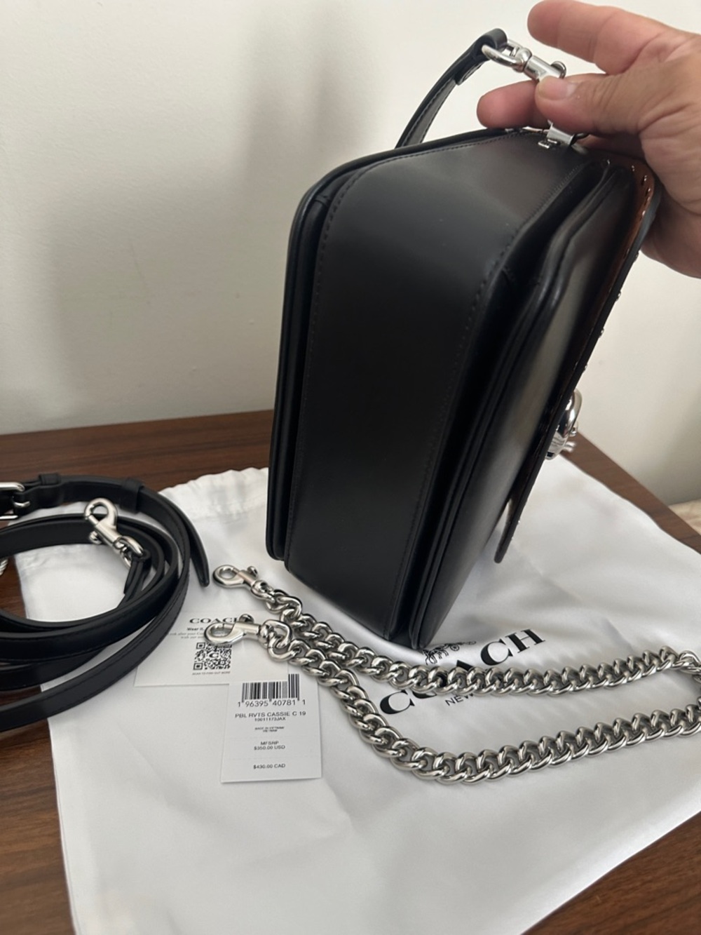 Coach Cassie, 19 Black Leather Studded Turnlock Crossbody Bag 🔥 - Picture 6 of 8